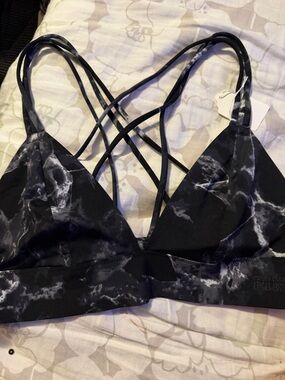 PINK Victoria's Secret Black Marble-Print Strappy Bralette